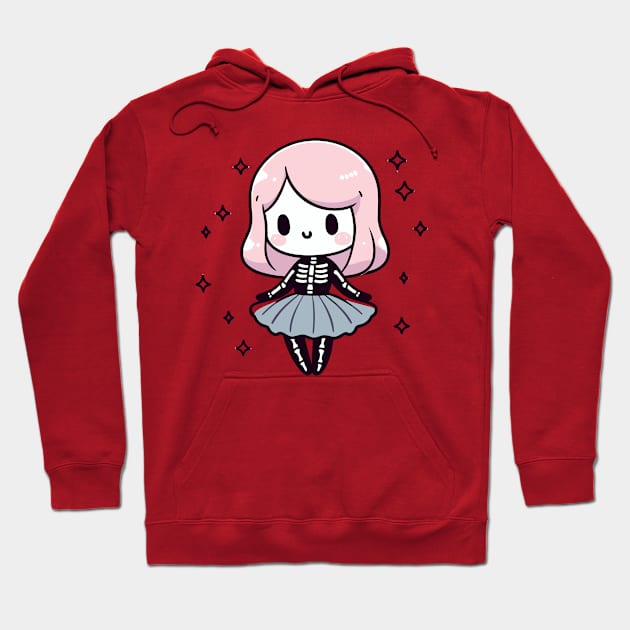 Cute Kawaii Girl in A Halloween Skeleton Costume | Cute Halloween Tee Hoodie by Nora Liak